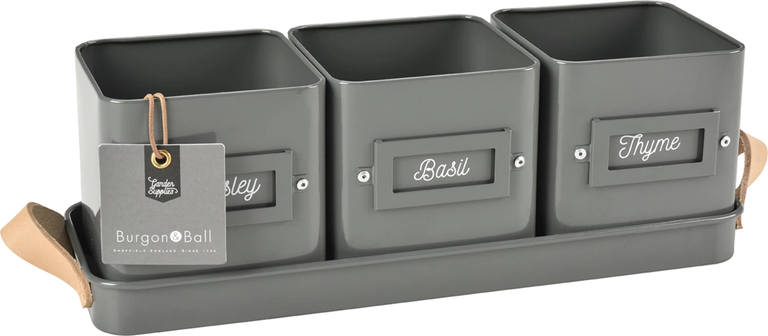 Kräutertöpfe Set Mit Tablett - Grau 3 Kräutertöpfe Set Mit Tablett - Grau