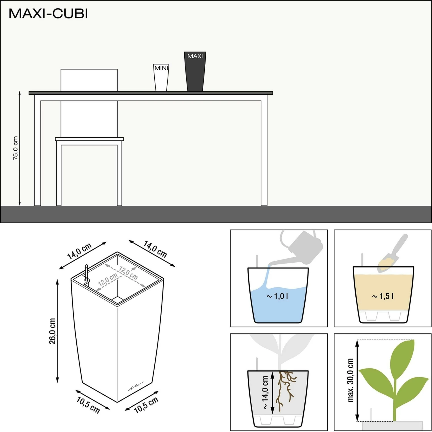 LECHUZA Tischgefäß MAXI CUBI, Weiß Hochglanz 5 LECHUZA Tischgefäß MAXI CUBI, Weiß Hochglanz – Bild 3