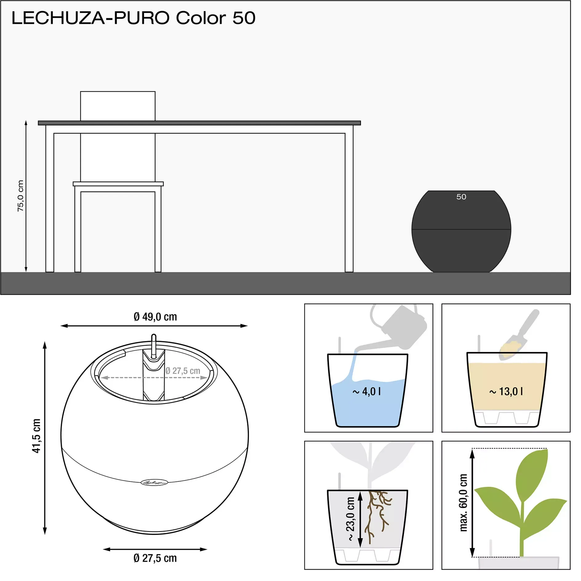LECHUZA Pflanzgefäß PURO Color 50, Weiß, Weiß 7 LECHUZA Pflanzgefäß PURO Color 50, Weiß, Weiß – Bild 5