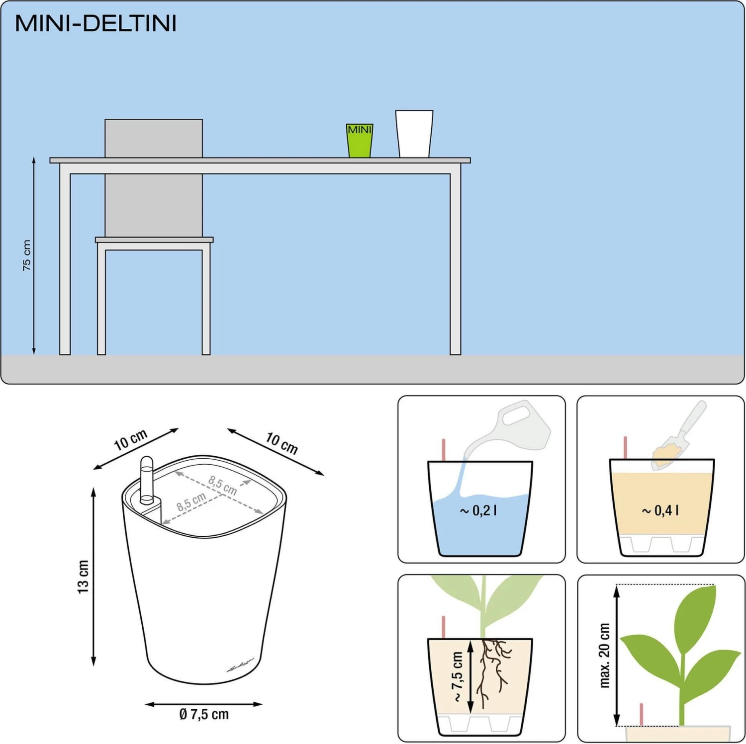 LECHUZA Tischgefäß MINI DELTINI, Weiß 3 LECHUZA Tischgefäß MINI DELTINI, Weiß