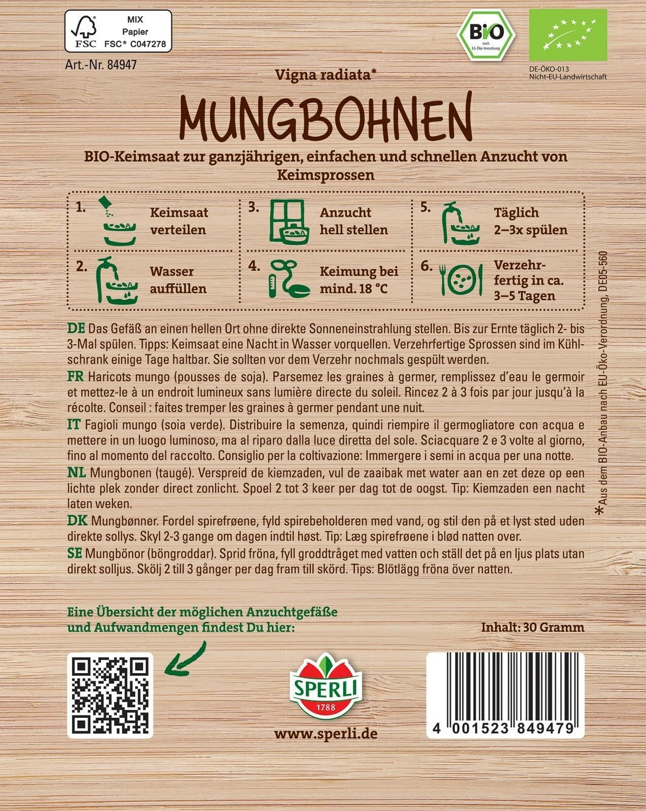 Bio Keimsprossen Mungbohnen, 30 G 3 Bio Keimsprossen Mungbohnen, 30 G